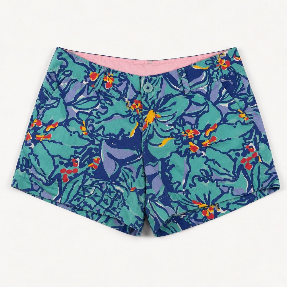 Lilly Pulitzer Callahan Shorts Teal Purple Floral Cotton Size 6